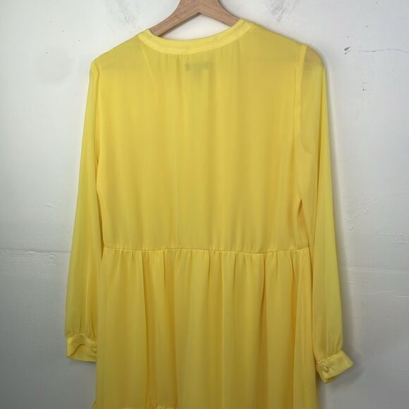 Vince Camuto Yellow Chiffon Dress Baby Doll Split neck tiered long sleeve Small - Picture 8 of 15